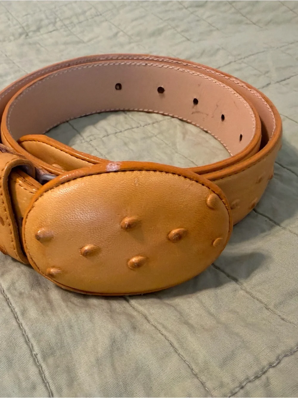 Made in Mexico Ostrich Quill Look Western Belt Size 24 Tan Removable Buckle